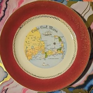 Cape Cod Decorative Plate with Red and Cream Design